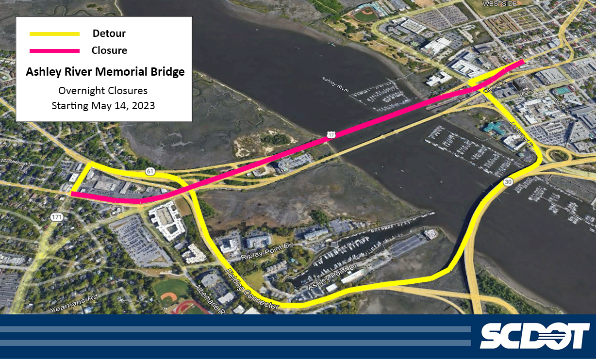 Ashley River Memorial Bridge Detour Map.png